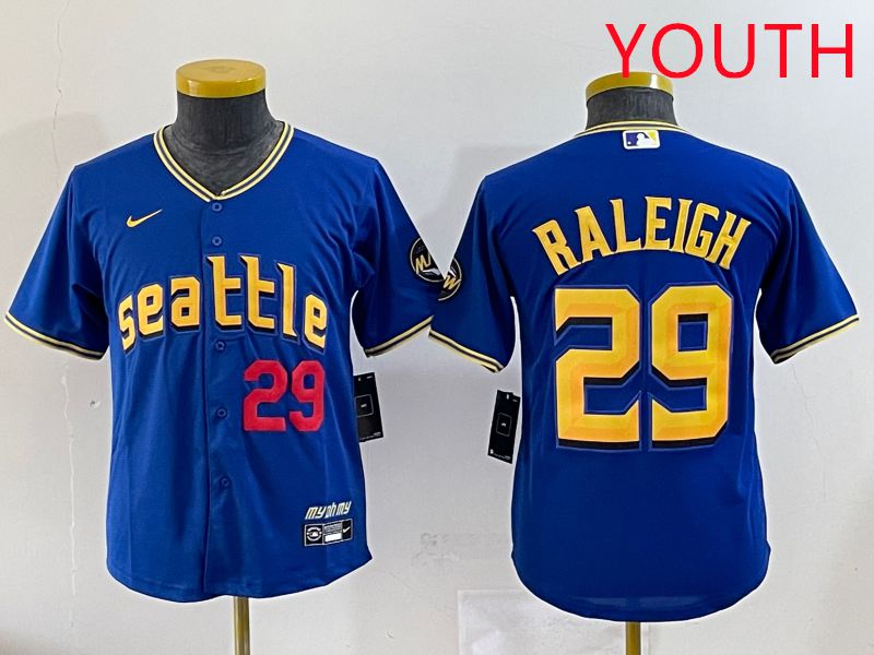 Youth Seattle Mariners #29 Raleigh Blue City Edition 2025 Nike MLB Jersey style 3